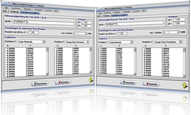 MathProf - Differentialgleichung - Numerische Verfahren - DGL - Numerisch - Lösung - 1. Ordnung - DGL 1. Ordnung - Euler-Verfahren - Heun-Verfahren - Euler-Methode - Runge-Kutta-Verfahren - Heun-Methode - Lösungskurven - Numerisch - Plotten - Methoden - Verfahren - Berechnen - Graph - Grafisch - Plotter - Rechner - Grafik - Bilder - Darstellung