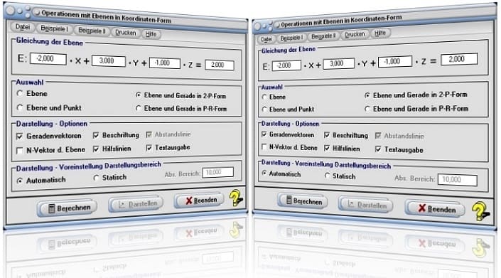 MathProf - Ebene - Koordinatengleichung - Koordinatendarstellung - Koordinatenform - Plotten - Ebenengleichung - Durchstoßpunkt - Gerade - Spurpunkte einer Ebene - Ursprung - Ortsvektor - Berechnung - Plotter - Zeichnen - Darstellen - Graph - Grafisch - Rechner - Berechnen - Plotten - Formeln