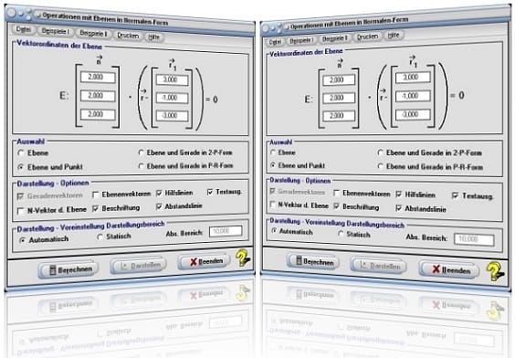 MathProf - Ebene - Normalenform - Normalform - Normalengleichung - Gerade - Schnittpunkt - Durchstoßpunkt - Normalenvektor - Formel - Grafik - Zeichnen - Rechner  - Normale - Berechnen - Darstellung - Berechnung - Eigenschaften - Darstellen - Graph - Grafisch - Bild - Plotter