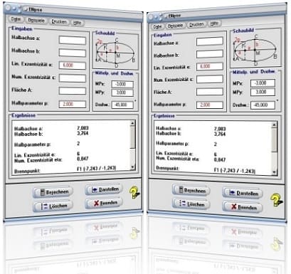 MathProf - Ellipse - Rechner - Fläche - Umfang - Halbachsen - Brennpunkte - Exzentrizität - Hauptachse - Nebenachse - Brennpunkt - Bild - Grafik - Plotten - Plotter - Formel - Graph - Darstellung - Berechnung - Berechnen - Zeichnen - Darstellen