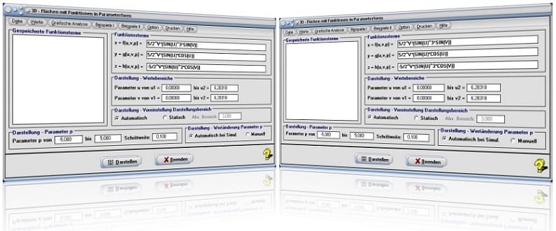 MathProf - Flächen - Funktionen - Parameterdarstellung - Dreidimensional - 3D - R3 - Funktionsplotter - Gekrümmte Flächen - Graph - Plotter - Rechner - Bilder - Plotten - Darstellung - Berechnung - Darstellen