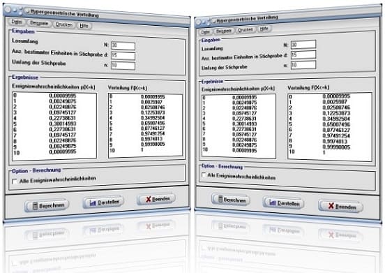 MathProf - Hypergeometrische Verteilung - Hypergeometrisch verteilt - Formel - Graph - Plotten - Parameter - Histogramm - Auswerten - Tabelle - Werte - Verteilungstabelle - Dichtetabelle - Darstellen - Dichte - Verteilung - Rechner - Berechnen