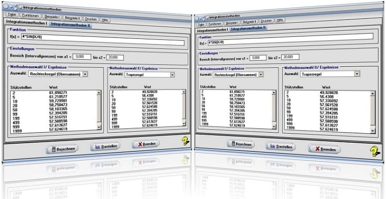 MathProf - Integrationsmethoden - Numerisch - Numerisch integrieren - Integration - Integrieren - Methoden - Verfahren - Simpson - Rechteckverfahren - Newton-Cotes - Tschebychow - 3/8-Regel - 3/8-Methode - Gauß-Quadratur -  Intervallhalbierung - Berechnung - Berechnen - Darstellen - Rechner - Plotten - Graph