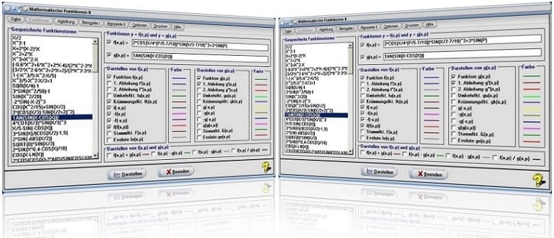 MathProf - Funktionen - Funktionsgraphen - Ableitungsfunktionen - Funktionsdarstellung - Zwei Funktionen - Umkehrbarkeit - Konkave Funktion - Konvexe Funktion - Darstellen - Plotten - Graph - Plotter - Steigung - Schaubild - Zeichnen