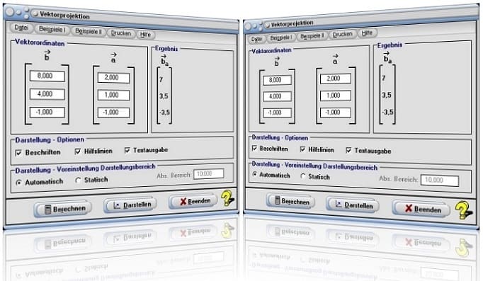 MathProf - Vektoriell - Projektion - Vektoren - Projizieren - Formel - Normalprojektion - Grafik - Graph - Grafisch - Bilder - Dreidimensional - 3D - Darstellung - Berechnung - Darstellen - Rechner - Berechnen - Plotten