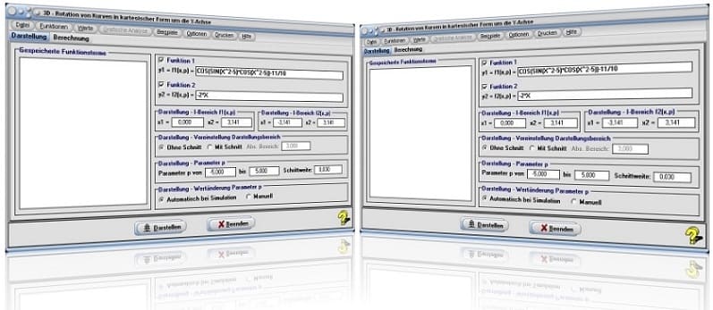 MathProf - Rotierende Körper - 3D - Grafik - Rotationskörper - Integral - Volumen - 3D - Y-Achse - Rotation - Rotieren - Drehen - Drehkörper - Funktionen - Parameter - Rechner - Berechnen - Beispiel - Grafik - Zeichnen - Darstellen - Darstellung - Volumen