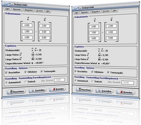 MathProf - Skalarprodukt - Vektoren - Inneres Produkt - Skalares Produkt - Winkel - Plotten - Plotter - Graph - Grafisch - Bild - Darstellung - Berechnung - Berechnen - Rechner - Darstellen - Formel - Gleichung - Grafik