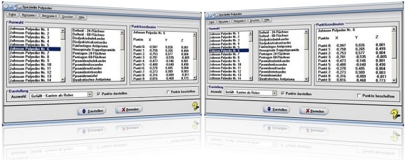 MathProf - Johnson - Körper - Polyeder - Vielflächner - 3D - Sierpinski - Tetraeder - Antiprisma - 24-Flächner - 30-Flächner - Pyramidenwürfel - Rhombendodekaeder - Sterndodekaeder - Pentagondodekaeder - Plotten - Punkte - Graph - Liste - Tabelle