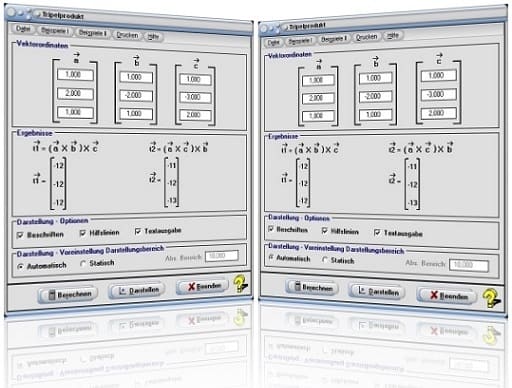 MathProf - Tripelprodukt - Doppeltes Vektorprodukt - Triple product - Vektoren - Vektorrechnung - Raum - Formel - Darstellen - Plotten - Graph - Rechner - Berechnen - Grafik - Zeichnen - Plotter