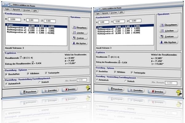 MathProf - Grafisch - Addition - Vektoren - Addieren - Vektorrechnung - Raum - Dreidimensional - 3D - Resultierende - Winkelberechnung  - Winkel - Berechnen - Rechner - Grafik - R3 - Graph - Grafisch - Plotten - Plotter - Bilder - Darstellung