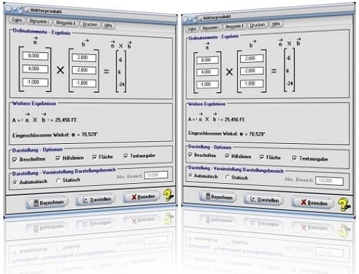 MathProf - Vektorprodukt - Kreuzprodukt - Flächeninhalt - Fläche - Winkel - Flächeninhalt - Berechnen - Grafik - Parallelogramm - Bild - Vektoren - Betrag - Graph - Formel - Eigenschaften - Gleichung - Grafisch - Darstellung - Berechnung - Rechner - Plotten