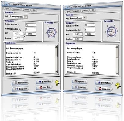 MathProf - Vieleck - N-Eck - Regelmäßig - Rechner - Umfang - Inkreis - Diagonalen - Flächeninhalt - Fläche - Umkreis - Fünfeck - Sechseck - Siebeneck - Achteck - Neuneck - Zehneck - Elfeck - Zwölfeck - Punkte - Bild - Grafik - Beispiel - Aufgabe - Zeichnen - Berechnen - Plotten - Tabelle - Darstellung - Graph - Plotter - Formeln