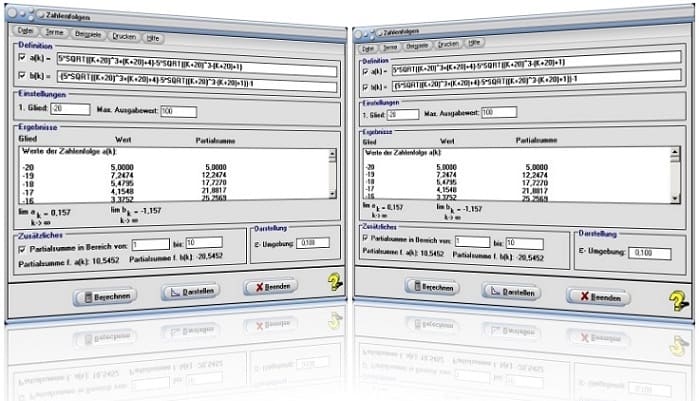 MathProf - Zahlenfolgen - Folge - Folgen - Reihen - Partialsumme - Teilsumme - Bildungsvorschrift - Berechnen - Zeichnen - Tabelle - Rechner - Werte - Grenzwert - Teilfolge
