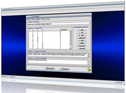 MathProf - Aussagenlogik - Aussagen - Logik - Tabelle - Wahrheitstafel - Wahrheitstabelle - Logische Verknüpfungen - Logische Operatoren - Zeichen - Logische Aussagen - Gleichungen - 0 - 1 - A - B - Verknüpfungen - Funktionstabelle - Wahrheitstafeln - Wahrheitstabellen - Rechner - Berechnen