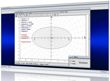 MathProf - Ellipse - Rechner - Flächenberechnung - Umfang einer Ellipse - Fläche - Halbachsen - Brennpunkte - Exzentrizität - Hauptachse - Nebenachse - Halbachsen - Halbparameter - Lineare Exzentrizität - Numerische Exzentrizität - Umfangsberechnung - Ellipsenumfang - Berechnen - Zeichnen - Darstellen