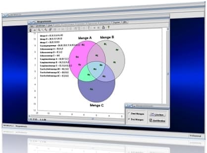 MathProf - Menge - Mengen- Rechengesetze - Rechenregeln - Rechnen mit Mengen - Vereinigungsmenge - Mengen und Abbildungen - Teilmenge - Echte Teilmenge - Bilden - Darstellen - Abzählbare Mengen - Differenzmenge - Restmenge - Mengendifferenz - Differenz  - Kommutativtät - Assoziativität - Distributivität - Gesetze - Gesetzmäßigkeiten - Rechner - Berechnen - Zeichnen - Grafisch - Darstellen