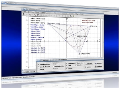 MathProf - Regelmäßiges Dreieck - Unregelmäßiges Dreieck - Schiefwinklig - Schwerpunkt - Geometrischer Schwerpunkt - Bild - Grafik - Punkte - Rechner - Graph - Berechnung - Berechnen - Seite - Seiten - Fehlende Koordinaten berechnen - Dreieck darstellen - Umkreis zeichnen - Dreiecksfläche - Fläche - Flächeninhalt - Eigenschafte - Rechner für Dreiecke - Winkelhalbierende - Berechnung