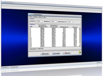 MathProf - Annuität - Annuitäten - Annuitätenmethode - Berechnung - Berechnungstool - Finanzierung - Finanzrechner - Tilgung - Finanzen - Endwert - Tabelle - Zins - Zinsen - Zinsraten - Zinsformel - Zinsraten - Rechner - Berechnen - Zinssatz - Restschuld - Zinsbetrag - Schuldentilgung - Zinsformeln