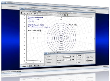 MathProf - Archimedische Spirale - Darstellung - Konstruieren - Krümmung - Sektorfläche - Bogenlänge - Funktion - Polarkoordinaten - Plot - Archimedes - Spirale - Mathematik -  Gestreckte Länge - Parameterdarstellung - Parameter - Graph - Formel - Eigenschaften - Länge - Fläche - Zeichnen - Gleichung - Rechner - Erklärung - Berechnen