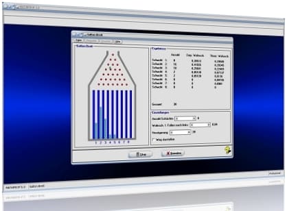 MathProf - Galton-Brett - Galtonbrett - Funktionsweise - Zufall - Tabelle - Graph - Rechner - Animation - Simulation - Wege - Wahrscheinlichkeit - Erwartungswert - Grafik - Darstellung - Berechnung - Simulator - Darstellen - Grafisch - Zeichnen