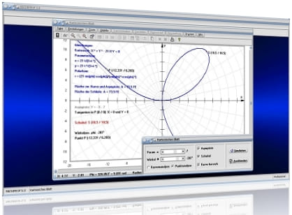 MathProf - Kartesisches Blatt - Fläche - Schleife - Asymptote - Tangente - Krümmung - Graph - Plotten - Grafisch - Bilder - Darstellung - Berechnen - Berechnung - Darstellen