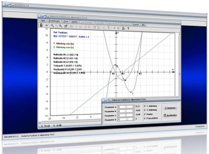 MathProf - Kubische Funktion - Nullstellenberechnung - Kubisches Glied - Quadratisches Glied - Lineares Glied - Absolutglied - Funktionsgleichung 3. Grades - Parameter - Grafisch - Koeffizienten - Nullstellen - Extrema - Lösungen kubischer Gleichungen - Punkte - Eigenschaften kubischer Funktionen - Bestimmen - Rechner - Zeichnen - Plotten - Graph - Berechnen