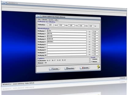 MathProf - Simplex - Optimierungsrechner - Optimierungsrechnung - Nichtbasisvariable - Basislösung - Nebenbedingungen - Lineares Optimierungsproblem - Restriktionen - Simplex Tableau - Simplextableau- Lineares Optimieren -  Ungleichungen - Simplex - Lineares Optimierungsmodell - Rechnerisch - Lösen - Lösung - Verfahren - Rechner - Berechnen - Gewinnmaximum - Gewinnmaximierung - Extremalprobleme - Optimierungsprobleme