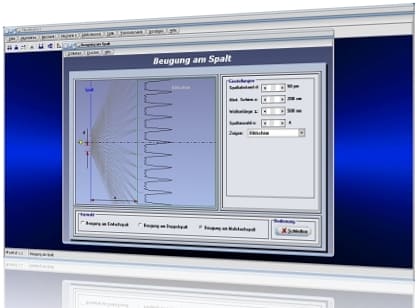 PhysProf - Beugung am Spalt - Beugung am Einzelspalt - Beugung am Doppelspalt - Beugung am Gitter - Wellenoptik - Physikalische Optik - Einfachspalt - Mehrfachspalt - Wellenlänge - Minima - Maxima - Doppelspalt - Doppelspaltexperiment - Gitterkonstante - Rechner - Berechnen - Formel