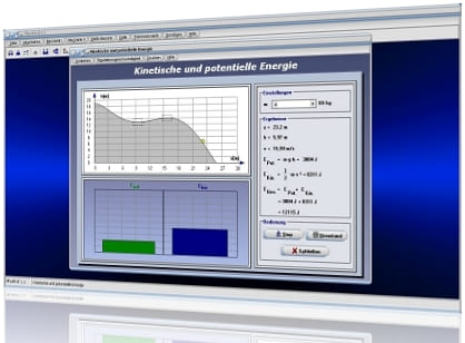 PhysProf - Energieerhaltungssatz - Bewegungsenergie - Energie - Kinetische Energie - Potentielle Energie - Energiesatz - Höhenenergie - Mechanische Energie - Energieerhaltung - Lageenergie - Kinetisch - Potentiell - Energien - Energiearten - Erhaltungssatz - Erhaltungssätze - Rechner - Berechnen