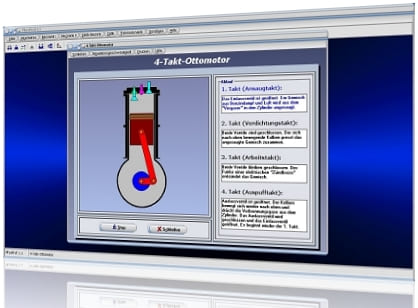 PhysProf - Viertakt - Ottomotor - 4-Takt-Motor - Viertaktmotor - Wirkungsweise - Arbeitsweise - Takte - Simulation - Animation - Takte - Ansaugtakt - Verdichtungstakt