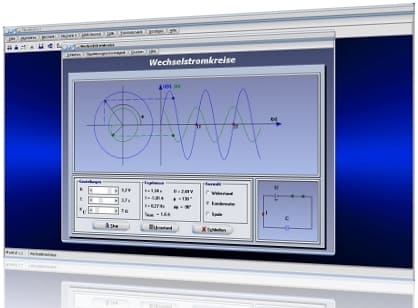 PhysProf - Wechselstromkreis - Ohmscher Widerstand - Kondensator - Spule - Wechselstrom - Spannungsquelle - Wechselspannung - Phase - Phasenverschiebung - Phasendifferenz - Phasenverschiebungswinkel - Phasenlage - Schwingungsdauer - Stromstärke - Berechnen