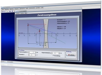 PhysProf - Linse - Zerstreuungslinse - Streulinse - Optische Linsen - Strahlen - Geometrische Optik - Berechnen - Konkave Linse - Konkavlinse - Bikonkave Linse - Zerstreuungslinsen - Streulinsen - Optische Linse - Dünne Linsen - Dünne Linse - Dicke Linse - Dicke Linsen - Gegenstandsweite - Berechnen - Rechner