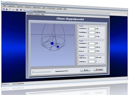 PhysProf - Pendel - Pendellänge - Pendelstangen - Anfangsbedingungen - Koppelung - Kopplung - Gekoppelt - Dämpfungskoeffizient - Chaotische Bewegung - Chaotisches System - Doppeltes Fadenpendel - Gekoppelte Pendel - Simulation
