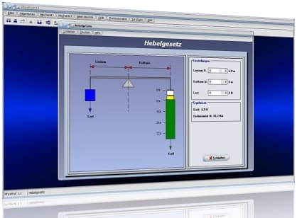 PhysProf - Hebel - Einfache Maschine - Einfache Maschinen - Hebelweg - Weg - Hebel berechnen - Mechanische Kraft - Mechanische Kräfte - Kräfte - Kräftegleichgewicht - Hebelwirkung - Hebeleffekt - Kraftmessgerät - Kraftmesser - Rechner - Berechnen