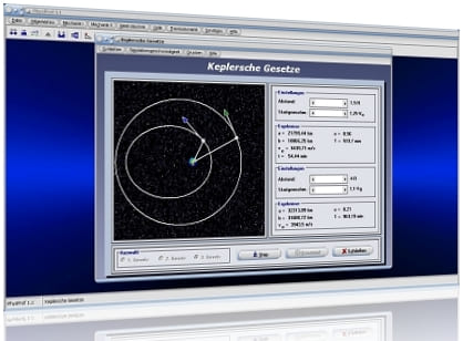 PhysProf - Keplerbahnen - Planetenbahn - Ellipsenbahn - Elliptische Umlaufbahn - Kraft - Gravitationskräfte - Gravitation - Anziehung - Kräfte - Antigravitation - Geschwindigkeit - Elliptische Bahn - Kreisbahn - Kreisbahngeschwindigkeit - Flächensatz - Abstand - Mittlere Entfernung - Entfernungsbestimmung - Planetensystem - Umlaufzeit - Umlaufzeiten - Umlaufdauer - Entfernung - Distanz - Planeten - Berechnen