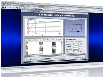 PhysProf - Kondensator - Ladevorgang - Entladevorgang - Elektrische Elementarladung - Elektrotechnik - E-Technik - Elektrotechnisch - Formel - Entladestrom - Ladestrom - Entladespannung - Ladespannung - Kondensatorladung - Kondensatorentladung - Spannungsverlauf - Stromverlauf - Experiment - Tau - Aufladung - Aufladevorgang - Ladekurve - Entladekurve - Schaltung - Rechner - Berechnen