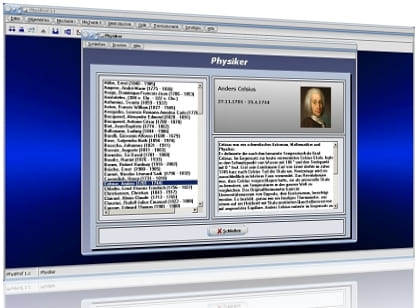 PhysProf - Physiker - Ampere - Ludwig Boltzmann - Anders Celsius - Albert Einstein - Fahrenheit - Michael Faraday - Galileo Galilei - Otto Hahn - Heinrich Rudolf Hertz - Christiaan Huygens - Johannes Kepler - Blaise Pascal - Sir Ernest Rutherford - Nikola Tesla