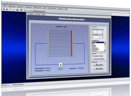 PhysProf - Elektrisches Feld - E Feld - Elektrische Felder - Elektrische Feldstärke - Elektrisches Potential - Elektrische potentielle Energie - Elektrostatisches Potential - Feldkraft - Plattenfläche - Elektrizitätsmenge - Ladungsdichte - Dielektrikum - Dielektrizitätskonstante - Kondensatorplatten - Berechnen