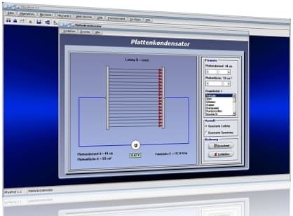 PhysProf - Elektrisches Feld - E Feld - Elektrische Felder - Elektrische Feldstärke - Elektrisches Potential - Elektrische potentielle Energie - Elektrostatisches Potential - Feldkraft - Plattenfläche - Elektrizitätsmenge - Ladungsdichte - Dielektrikum - Dielektrizitätskonstante - Kondensatorplatten - Berechnen