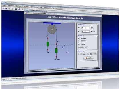 PhysProf - Trägheitsprinzip - Kraftwirkungsprinzip - Wechselwirkungsprinzip - Newtonsche Mechanik - Klassische Mechanik - Grundgesetze - Trägheitssatz - Grundgleichung der Mechanik - Aktionskraft - Reaktionskraft - Rechner - Berechnen 