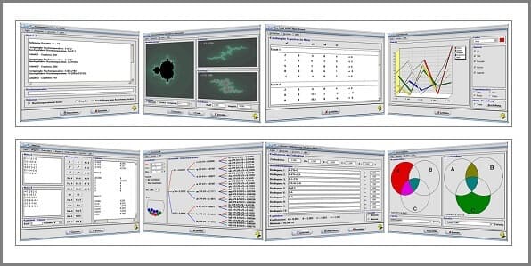 MathProf - Bilder zum Programm - Multiplikation komplexer Zahlen - Taschenrechner für komplexe Zahlen - Zahlen I - Zahlen II - Zahlensysteme - Zahlumwandlung - P-adische Brüche - Bruch - Dezimalzahl - Kettenbruch - Binomische Formel - Addition - Subtraktion - Irrationale Zahlen - Wurzellupe