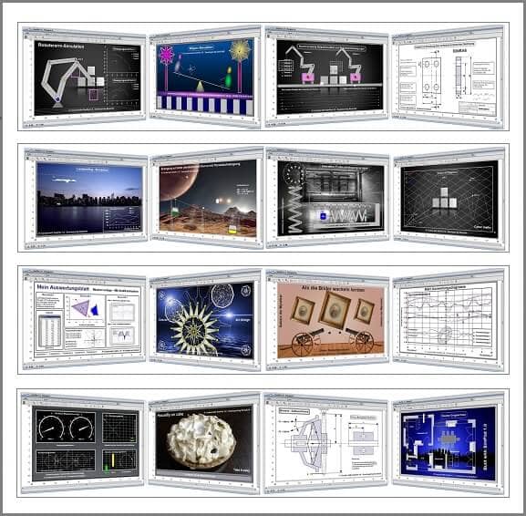 Bilder zum Programm SimPlot 1.0 - Simuliert - Animiert - Gesteuert  - Bedingungen - Zeichenebene - Geometrisches Zeichnen - Zeichnerisch darstellen - Zeichnerische Darstellung - Wissenschaftliche Untersuchungen - Auswerten - Auswertungen - Ausführen - Ausführung - Vorlagen - Rechner - Graph - Zeichnen