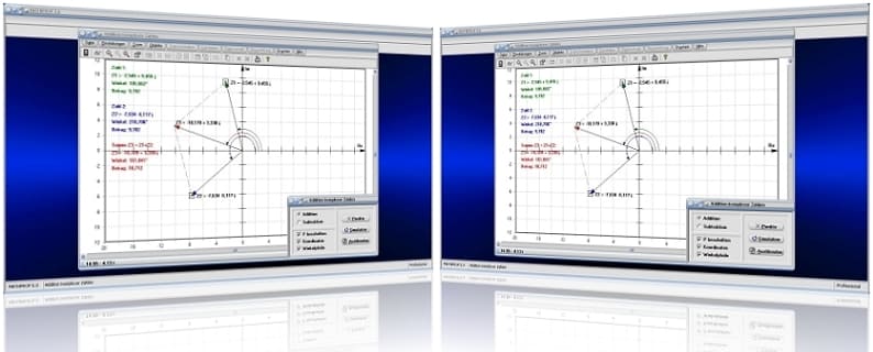 MathProf - Komplexe Zahlen - Addition - Subtraktion - Zeigerdiagramm - Addieren - Subtrahieren - Rechnen - Summe - Realteil - Imaginärteil - Zeigerdiagramme - Graph - Rechner - Plotter - Grafisch - Bilder - Darstellung - Berechnung - Darstellen - Winkel