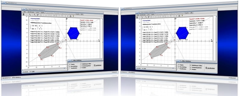 MathProf - Affine Abbildung - Affine Transformation Abbildungsmatrix - Spiegelungsmatrix - Translationsmatrix - Transformationsmatrix - Projektionsmatrix - Drehmatrizen - Scherungsmatrix - Abbildungsmatrizen - Drehmatrix - Drehungsmatrix - Spiegelmatrix - Transformation - Grafik - Rechner - Grafische Darstellung - Transformieren - Darstellen - Berechnen - Punktspiegelung - Achsenspiegelung