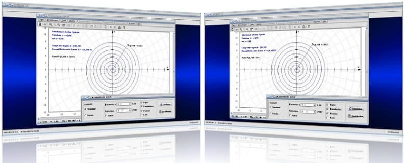 MathProf - Archimedische Spirale - Sektorfläche - Bogenlänge - Funktion - Polarkoordinaten - Spirale - Parameterdarstellung - Parameter - Graph - Formel   - Eigenschaften - Zeichnen - Gleichung - Plotten - Grafisch - Berechnen - Berechnung - Darstellen - Rechner