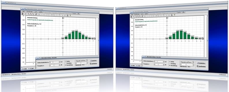 MathProf - Binomialverteilung - Grafisch - Dichte - Verteilung - Kumulierte Häufigkeit - Kumulierte Wahrscheinlichkeit - Kumulierte Binomialverteilung - Binomialverteilte Zufallsgröße - Erwartungswert - Zufallsgröße - Grafik - Graph - Grafisch - Rechner