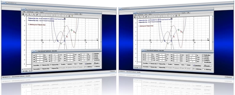 MathProf - Polynom - Polynomfunktionen - Polynomiale Funktion - Polynomgleichungen - Lösen - Algebraische Gleichungen - 1. Ableitung - 2. Ableitung - Ableiten - Ableitung - Rechner - Berechnen - Beispiel - Grafik - Zeichnen - Darstellen - Darstellung - Grafisch - Nullstellen - Graph - Plotten