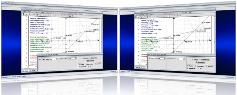 MathProf - Geraden - Lagebeziehung - Zwei Geraden - Beziehung - Nullstellen - Schnittpunkt - Geradengleichungen - Schnittpunkte - Lineare Funktionen - Geradensteigung - Eigenschaften - Winkel - Scheitelwinkel - Winkelhalbierende - Schnittwinkel - Abstand - Berechnen - Rechner - Nullstelle - Graph - Darstellen - Plotten