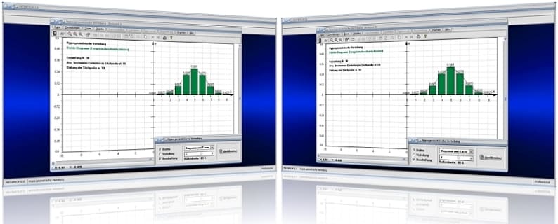 MathProf - Hypergeometrische Verteilung - Hypergeometrisch - Verteilung - Mindestens - Höchstens - Tabelle - Diagramm - Dichte - Verteilung - Histogramm - Erwartungswert - Rechner - Funktion - Beispiel - Berechnung - Darstellen - Diagramm - Auswerten - Tabelle - Werte - Verteilungstabelle - Dichtetabelle - Graph - Dichtefunktion