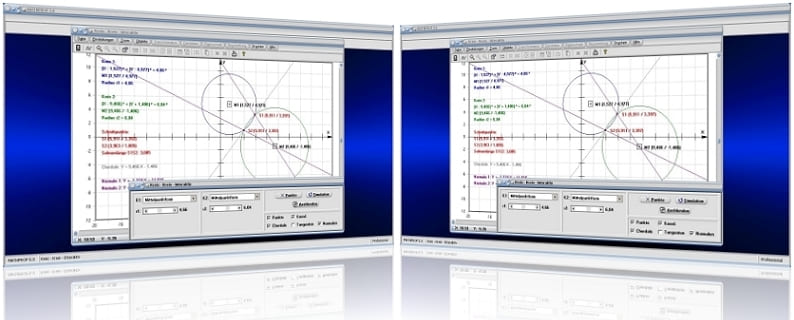 MathProf - Zwei Kreise - Schneiden - Chordale - Schnittpunkte -Tangenten - Kreistangenten - Radien - Mittelpunkte - Kreisumfang - Koordinatengleichung - Scheitelgleichung - Vektorform - Mittelpunktsform - Eigenschaften - Berechnung - Darstellen - Plotten - Plotter - Formel - Rechner - Bestimmen - Zeichnen - Graph - Grafik